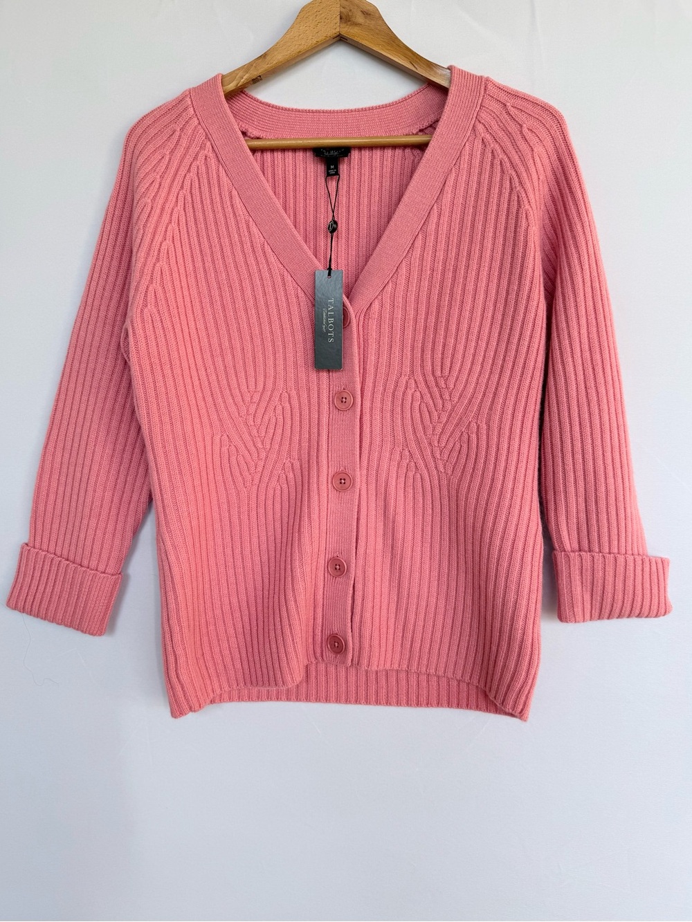 Talbots Merino Wool Coral Cardigan, M, NWT - Free Jewelry Gift Included!